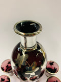 Venetian purple glass decanter and 6 glasses with silver overlay