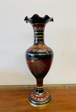 Large vintage brass vase with red details