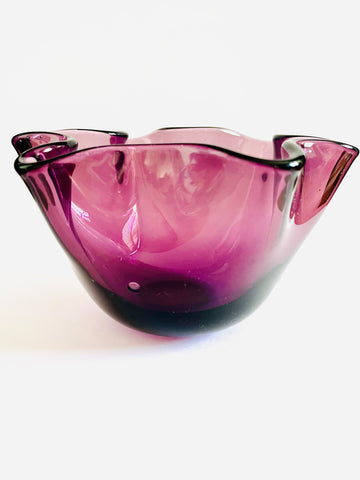 Purple Pinched Art Glass Bowl