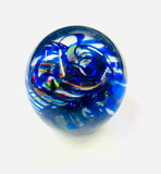 Multi Coloured Ribbon Centered Paperweight with Blue External Swirls