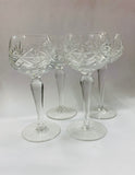 Set of 4 antique tall crystal wine glasses