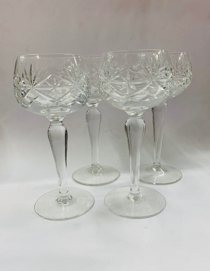 Set of 4 antique tall crystal wine glasses