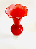 Fluted Red Vase with Twisted Clear Base