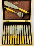 26 piece bone handled fish set with silver cuffs