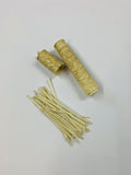 Ornate carved bone needle vase with bone needles etc inside