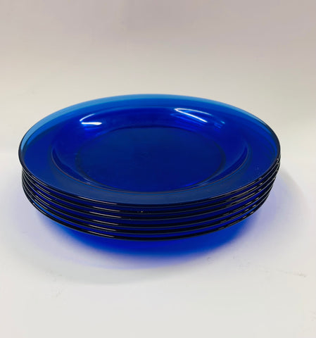 Set of 6 cobalt blue French glass lunch plates