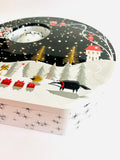Round Christmas Scene Tin with Rotating Ball with Santa and Sleigh