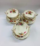 Set 6 Royal Crown Derby Posies soup bowls and saucers