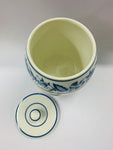 Antique blue and white ceramic Farina lidded pot