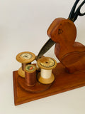 Hand made folk Art novelty duck scissor and cotton reel holder