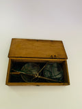 Antique gold weighing scales in original oak box