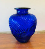 Cobalt blue tulip design ribbed glass vase