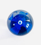 Small Paperweight with Cobalt Blue Base and Flower with Bubble in the Centre
