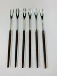 Set of 6 retro Midcentury Rostfrei Teak handled fondue forks