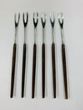 Set of 6 retro Midcentury Rostfrei Teak handled fondue forks