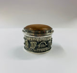 Silver plated pill box with Egyptian design
