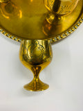 Brass tray with 6 small brass liqueur glasses