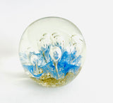 Paperweight with Controlled Tear Drop Air Bubbles with Blue and Gold Sparkles