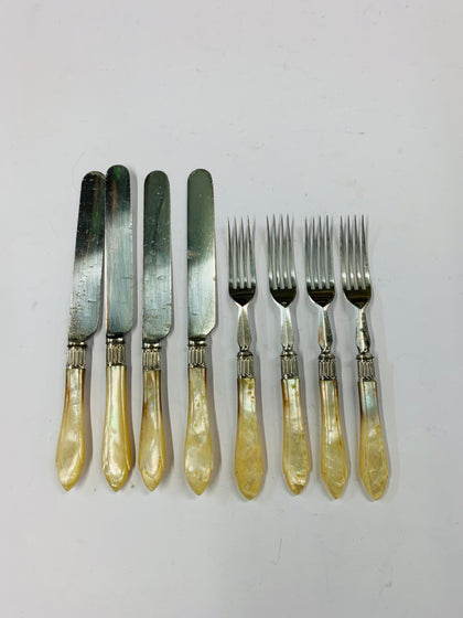 Set of 8 mother of Pearl handled dessert knives and forks