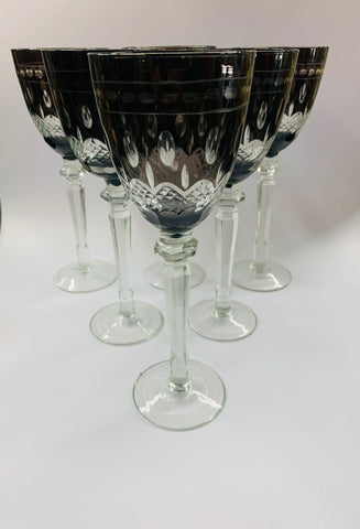 Set of 6 vintage Venetian tall wine glasses