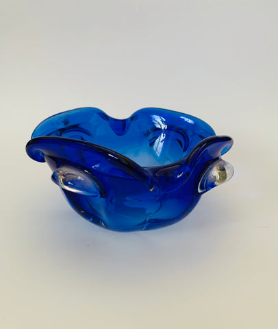 Heavy cobalt blue Midcentury Art glass bowl