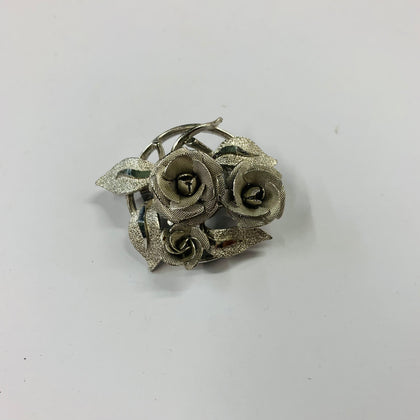 Vintage silver tone rose brooch