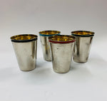 Set of 4 retro Midcentury metal tumblers in a leather case
