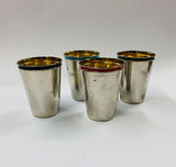 Set of 4 retro Midcentury metal tumblers in a leather case