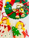 Set of Four Handmade Modeling Clay Christmas Decorations