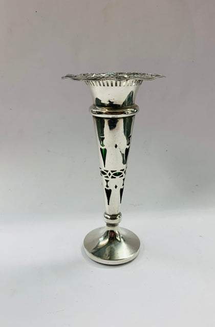 Art Nouveau silver plated vase with green glass liner