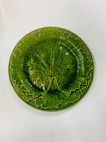 Antique green majolica leaf plate