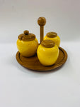 Retro wooden and yellow ceramic condiment set