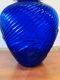 Cobalt blue tulip design ribbed glass vase