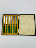 Set of 6 green Bakelite handle silver plated dessert knives
