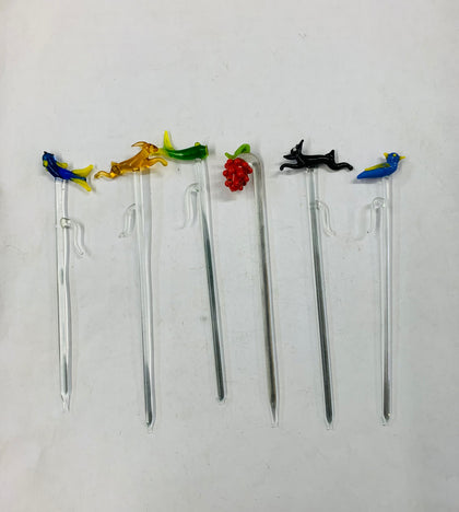 Set 6 Art glass swizzle sticks