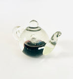 Glass Teapot Paperweight with Dark Purple Swirl with Silver Bubbles