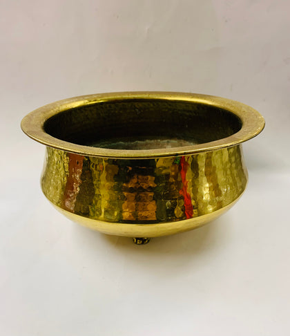 Large beaten brass planter