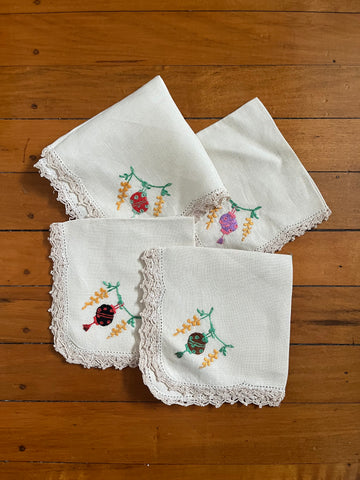 Set of Four Napkins with Chinese Lantern Embroidery