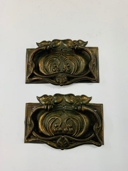 Pair of antique Art Nouveau copper drawer handles