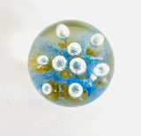 Paperweight with Controlled Tear Drop Air Bubbles with Blue and Gold Sparkles