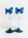 Pair of Wine Glasses with Handpainted Butterfly