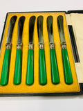 Set of 6 green Bakelite handle silver plated dessert knives