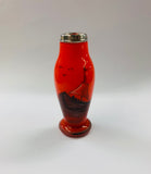 Orange glass shipping scene vase with silver rim