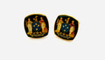 Vintage Set of Cufflinks with a Square Base Black Background with the Victorian State Logo