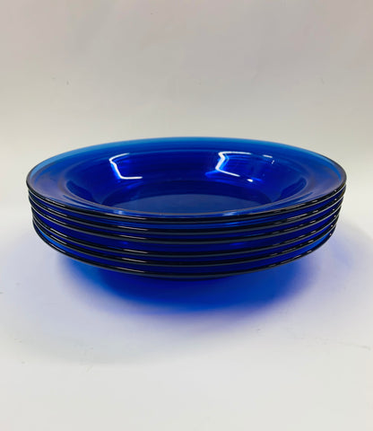Set of 6 cobalt blue French glass wide bowls
