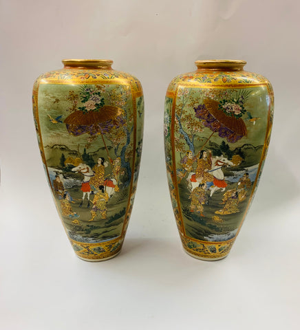 Pair or exquisite Satsuma Meiji period Hakudo vases