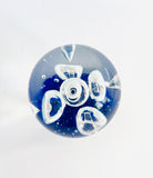 Large Clear Paperweight with Blue Base and Metallic Bubbles