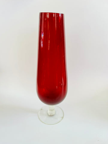 Ruby Red Narrow Vase with Clear Stem