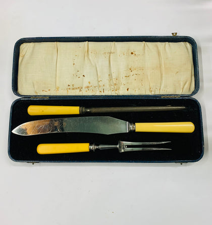 Antique 3 piece bone handled carving set