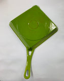 Vintage cast iron and green enamel fry pan